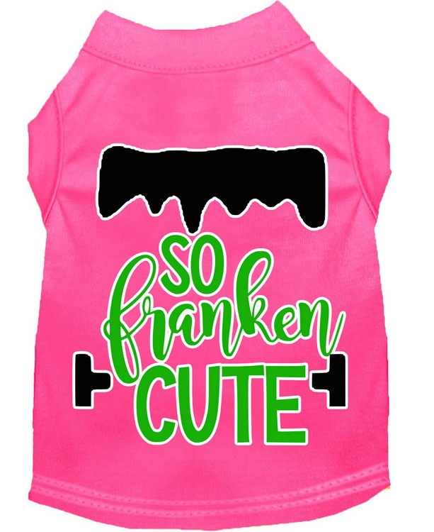 So Franken Cute Screen Print Dog Shirt Bright Pink XS